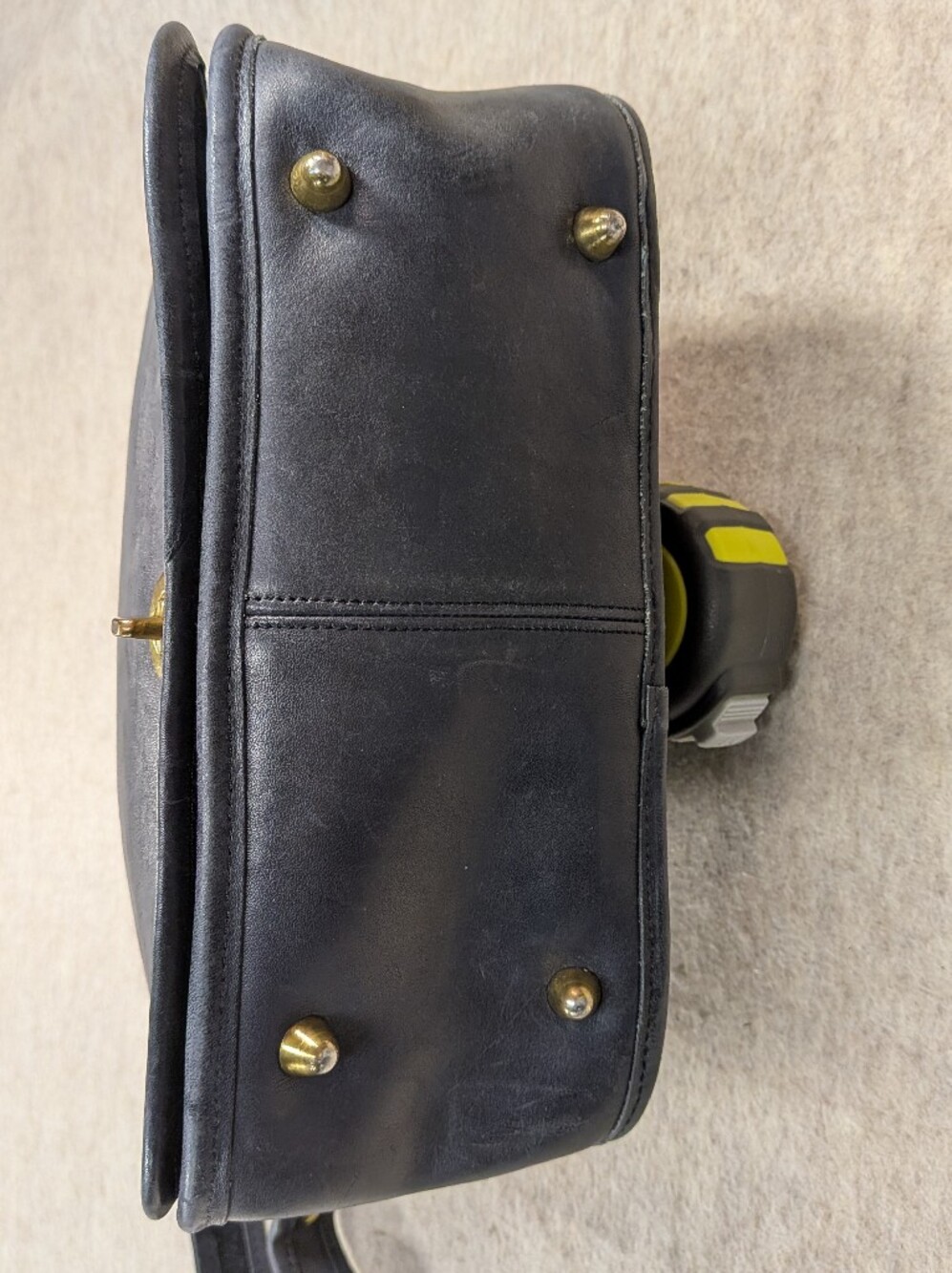 Vintage COACH Stunning Slate Gray Leather Stewardess Messanger Bag Purse Brass - Picture 6 of 14